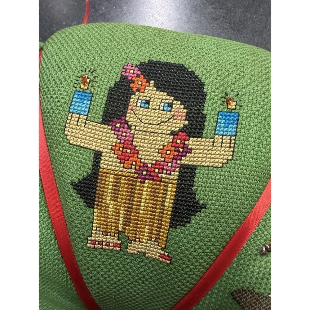 Vtg Handmade Christmas Needlepoint Pillow 18